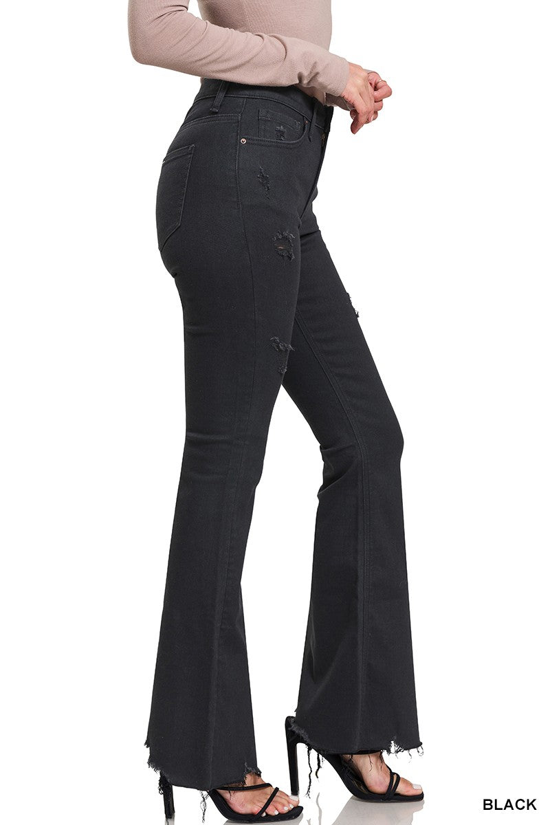 Zenana Black High Rise Flare Denim Pants
