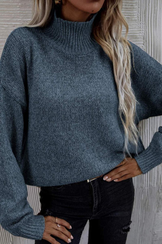 Dusty Blue Autumn Turtleneck Pullover