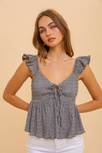 Black Gingham Babydoll Top