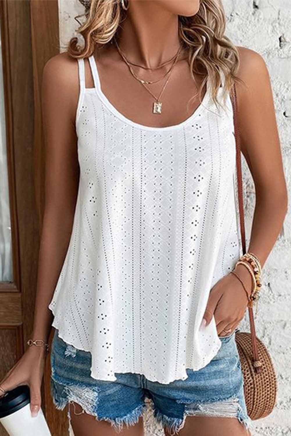 White Eyelet Strappy Tank