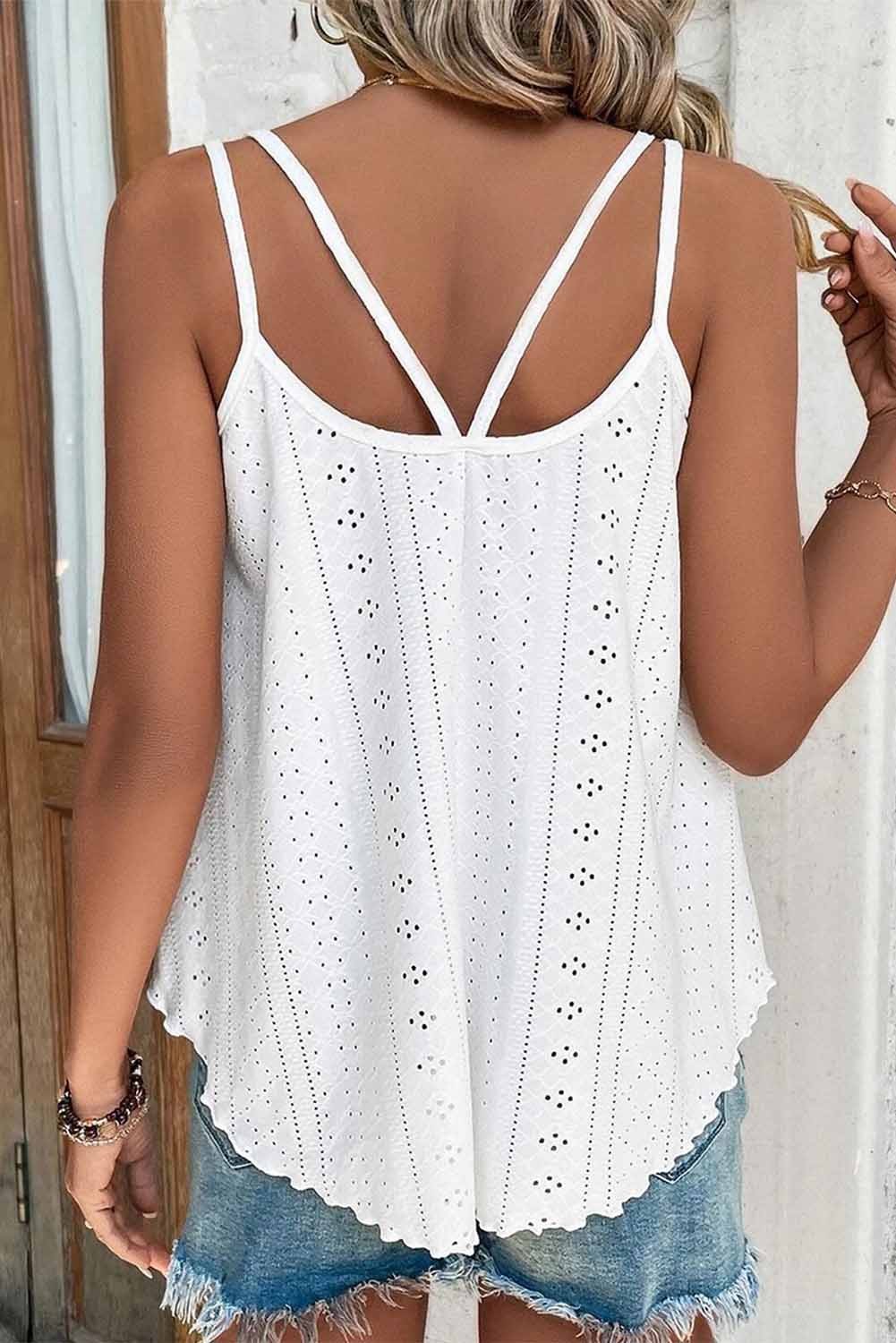 White Eyelet Strappy Tank