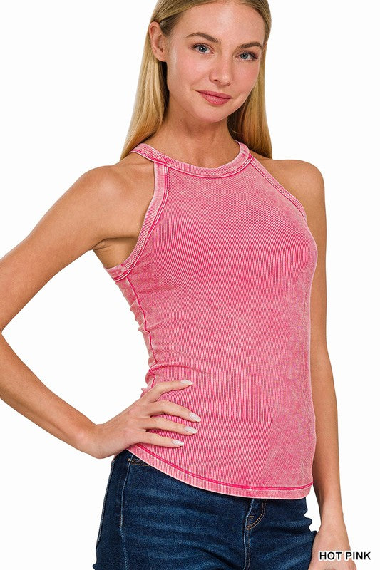 Hot Pink Washed Ribbed Cami