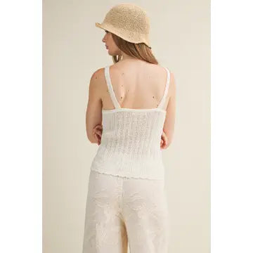 Pointelle Knit Scalloped Button Tank