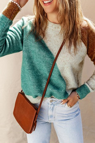 Tan Colorblock Sweater