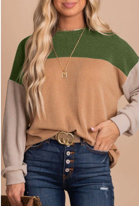 Green Color Block Cording Top