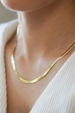 18K Gold Non-Tarnish Herringbone Necklace