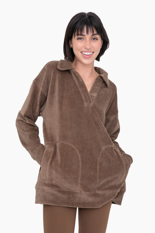 Dark Earth Collared Corduroy Pullover