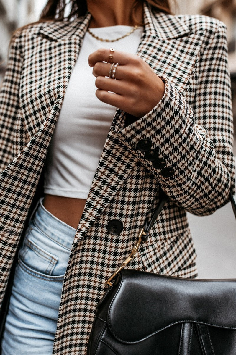 Cotton Plaid Buttoned Blazer