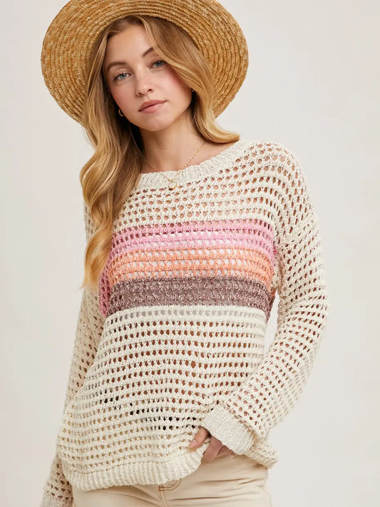 Open Knit Colorblock Sweater