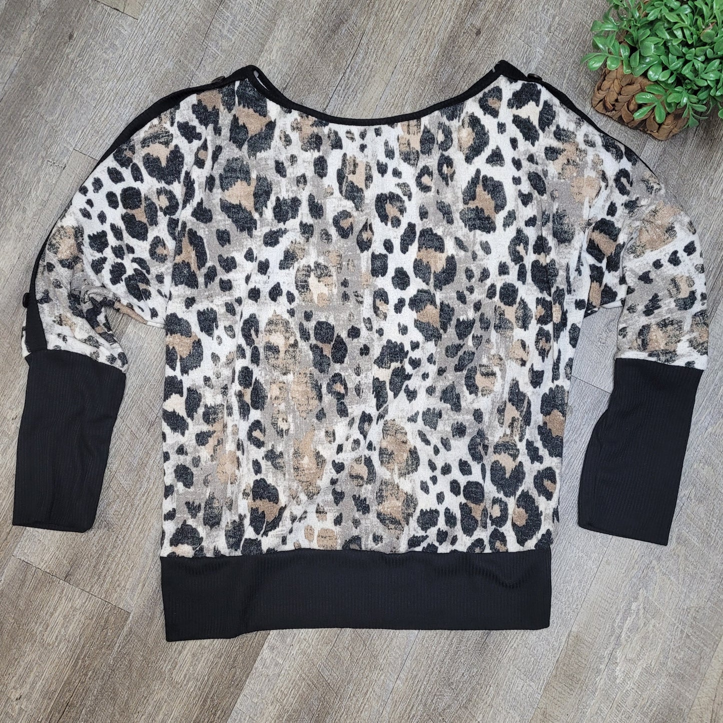 Leopard Boat Neck Long Sleeve PLUS SIZE