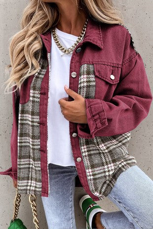 Brick Plaid Patchwork Shacket