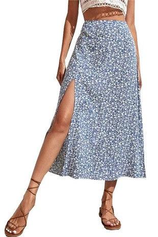 Floral Side Slit Skirt