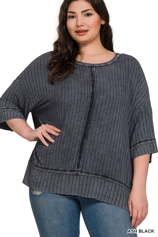 Plus Ash Black Ribbed T-Shirt
