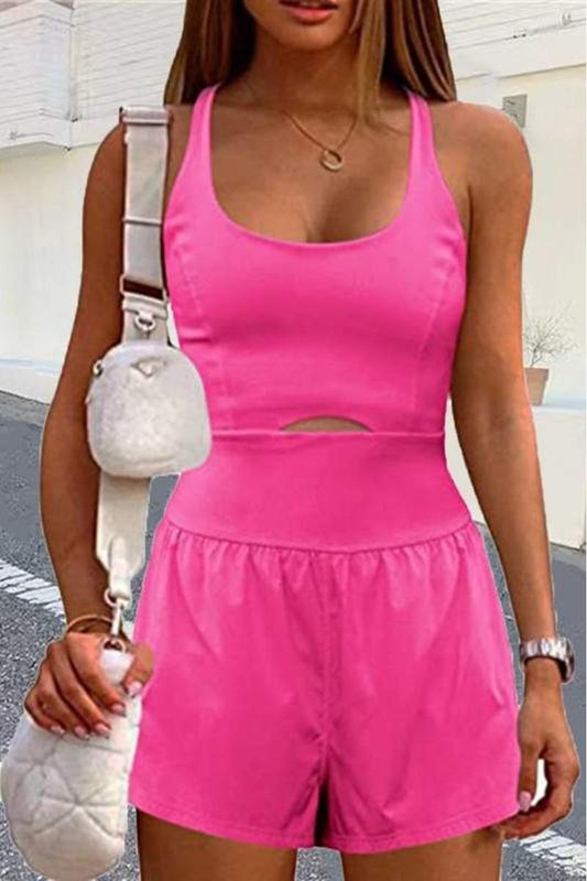 Hot Pink Keyhole Tank Workout Romper