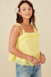 Yellow Eyelet Scalloped Ruffle Tank