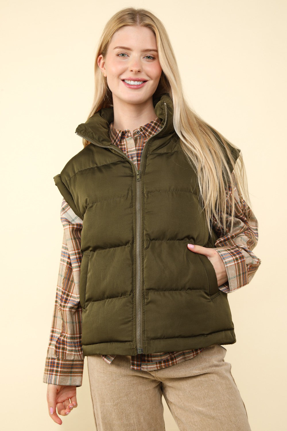 Casual Comfy Puffer Vest Olive