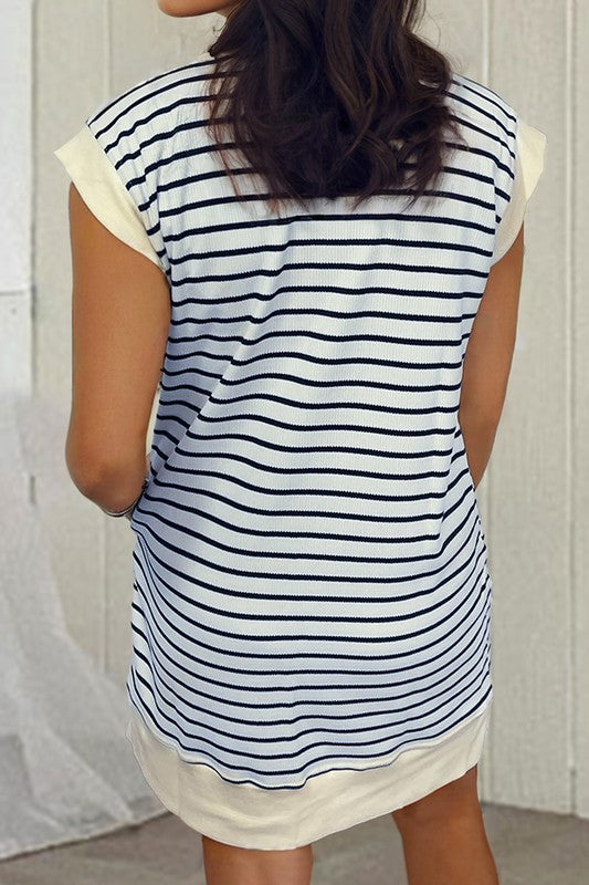 Striped Quarter Zip Mini Dress