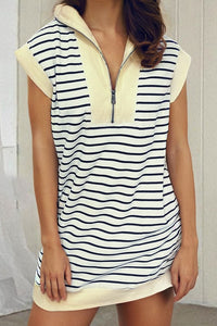 Striped Quarter Zip Mini Dress