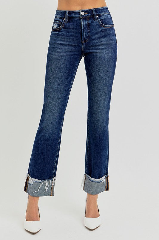 Risen Tummy Control Straight Cuffed Jeans