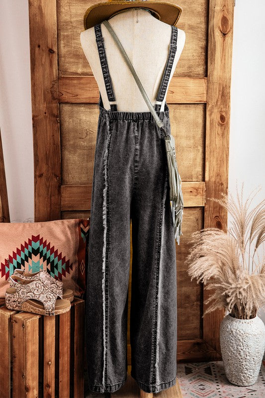 Frayed Exposed Seam Wide Leg Overall