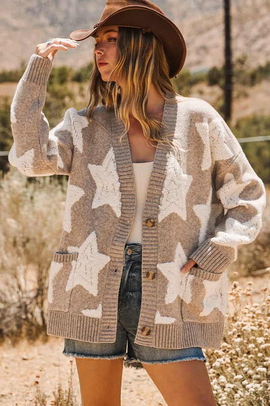 Star Pattern Cardi With Pockets