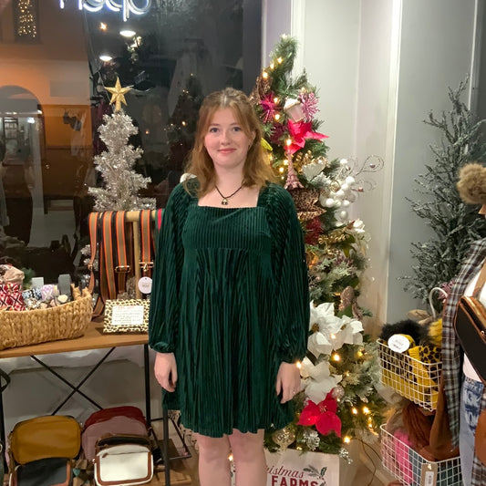 Emerald Tie Back Square Neck Velvet Dress