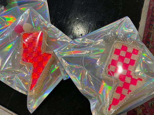 Checkered Lightning Bolt Car Freshie