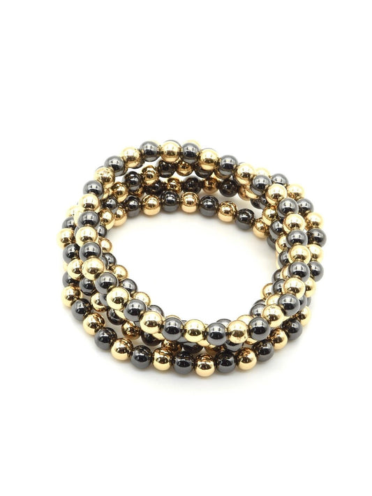 Gold/Tungsten Beaded Stretch Bracelet