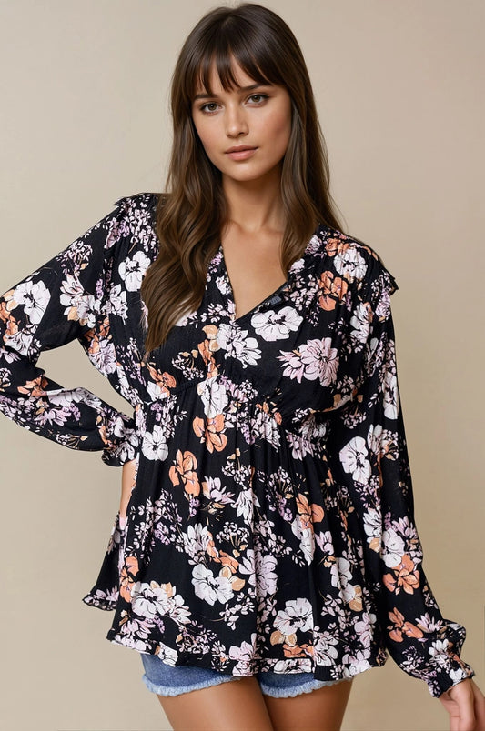 Floral Blouse With Frill