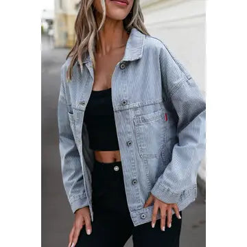 Stripe Washed Oversized Denim Jacket