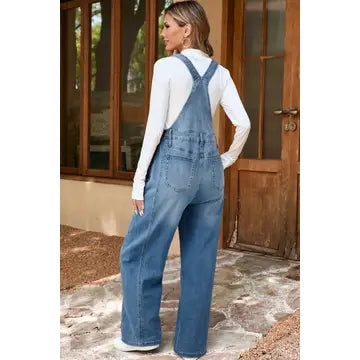 Adjustable Buckle Barrel Denim Overalls
