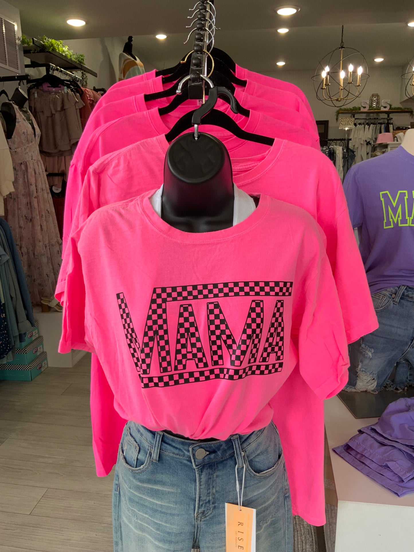 Neon Pink Checkered Mama Tee