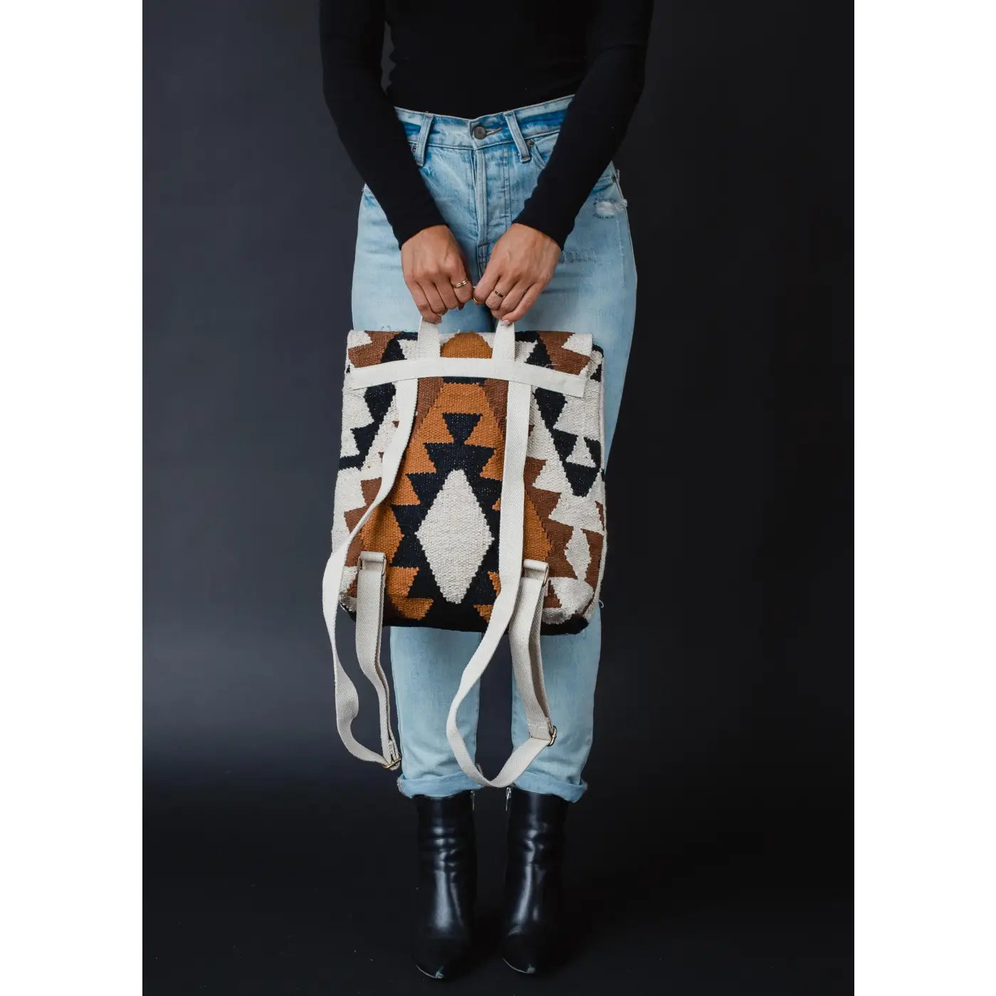 Cream Black Aztec Backpack