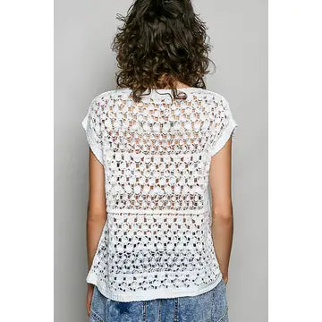 Round Neck Sleeveless Striped Crochet Top