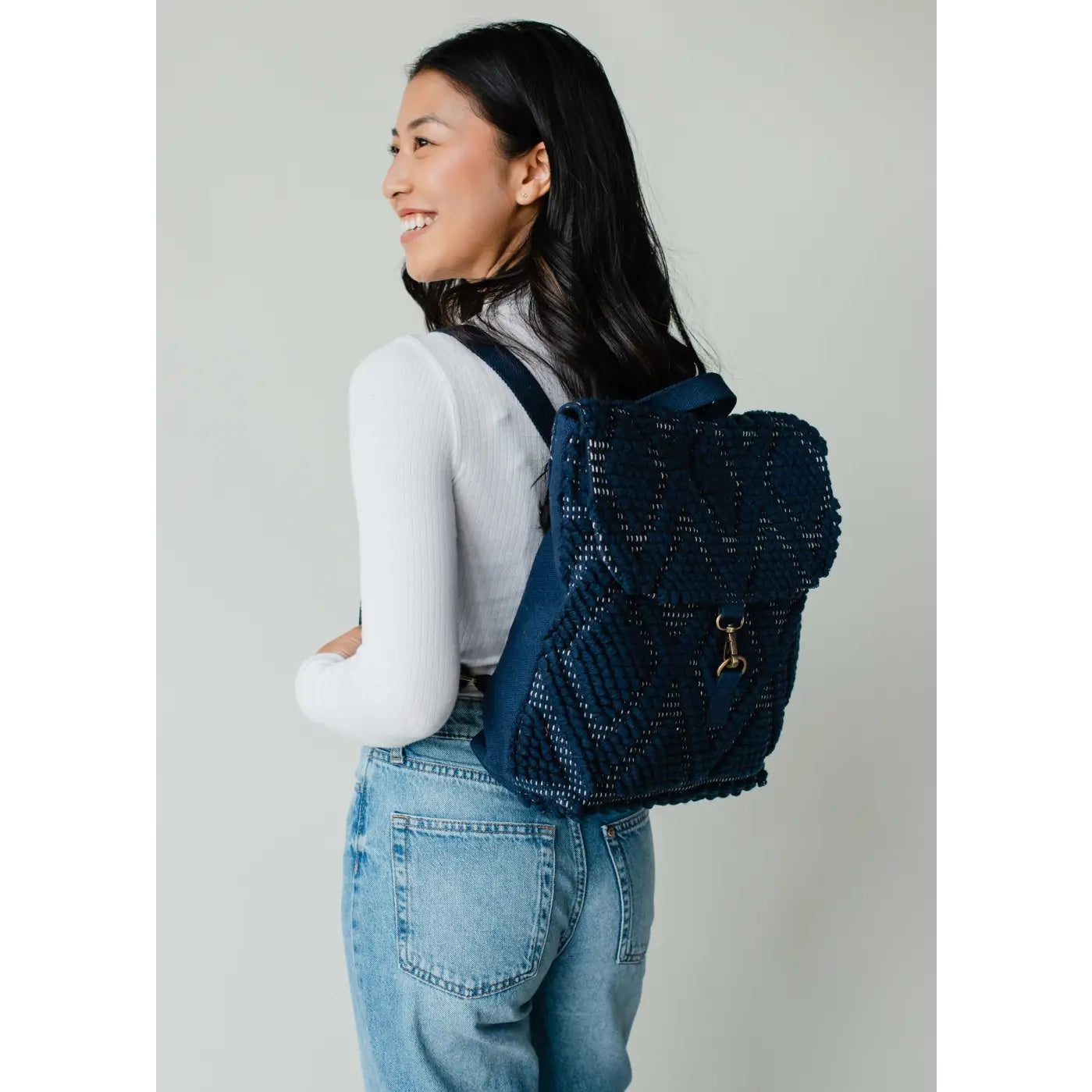 Navy Diamond Pattern Backpack