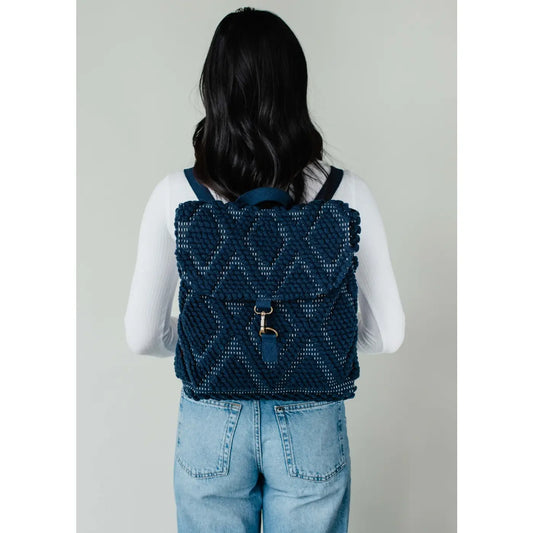 Navy Diamond Pattern Backpack