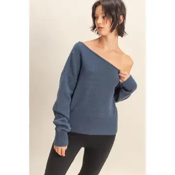 Off The Shoulder Sweater Dust Navy