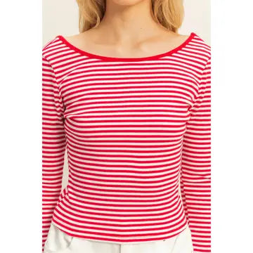Striped Long Sleeve Top with Scoop Back