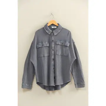 Oversized Mineral Washed Waffle Shacket Dusty Navy