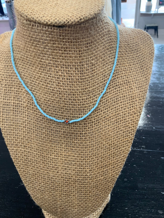 Blue Beaded Necklace with Accent by SASHA