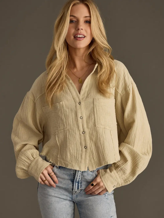 Khaki Gauze Button Up Top