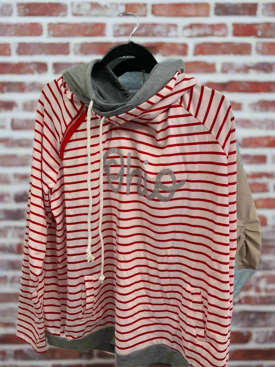 White w/ Red Stripes Ohio Hoodie PLUS