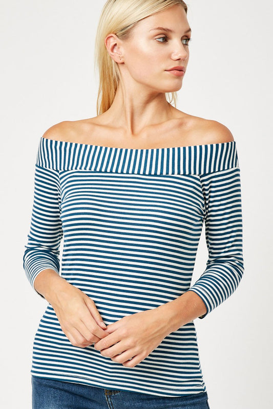 Navy Stripe Off The Shoulder Top