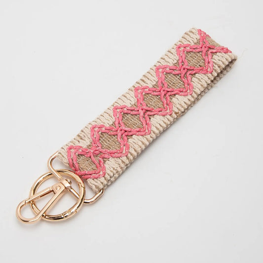 Wave Pattern Straw Wristband Key Chain
