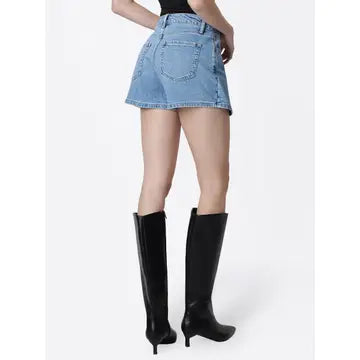 High Rise Medium Wash Denim Wrap Skort