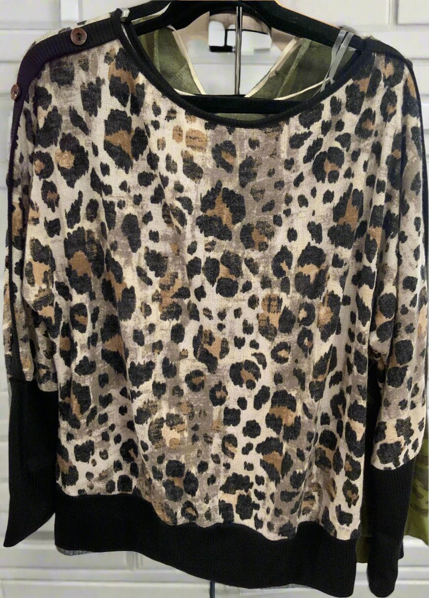 Leopard Boat Neck Long Sleeve PLUS SIZE