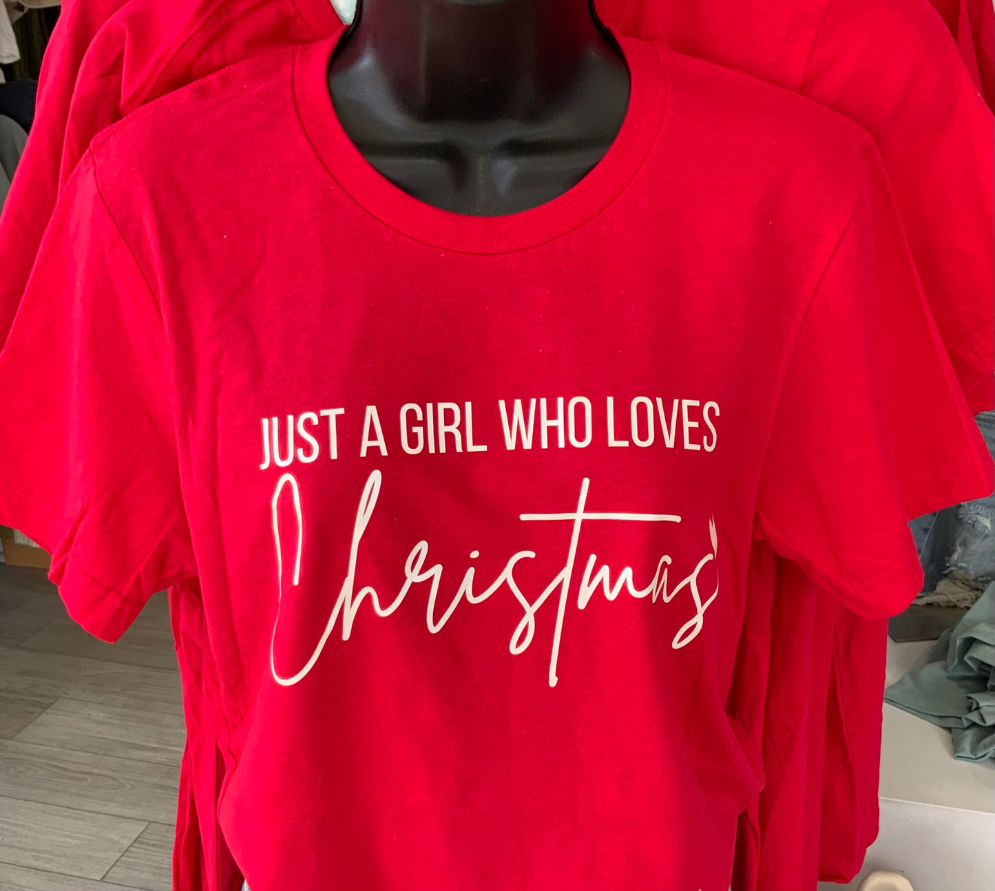 Red Just A Girl Who Loves Christmas Short Sleeve