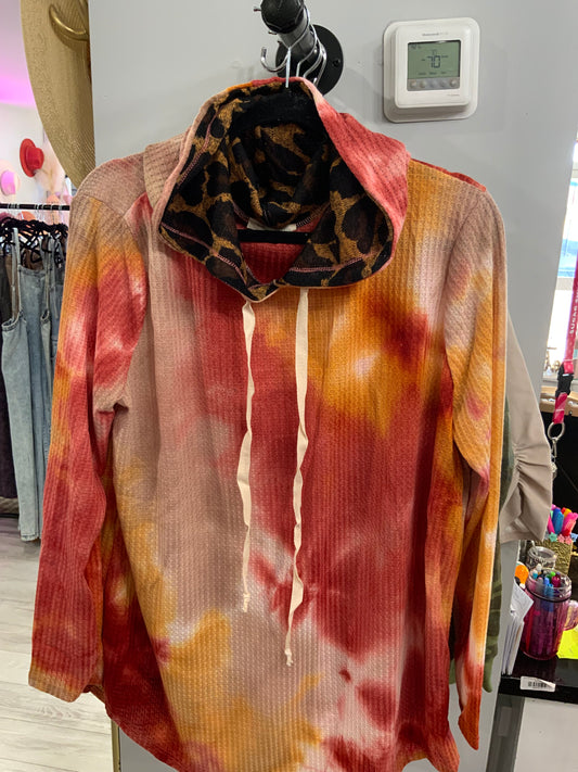 Fall Colors Tie Die Long Sleeve w/ Leopard Hoodie