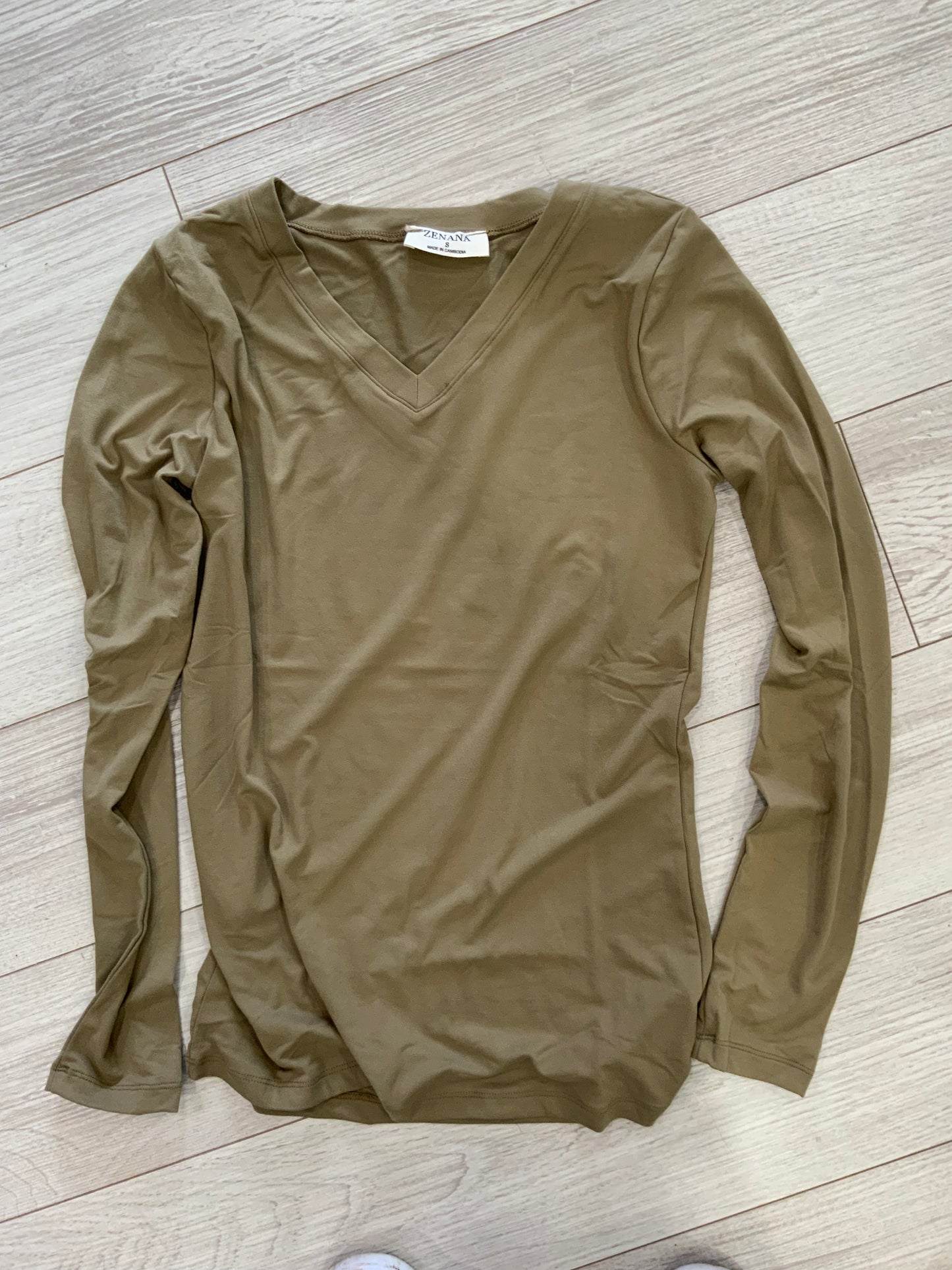 Khaki Zenana Long Sleeve Tee