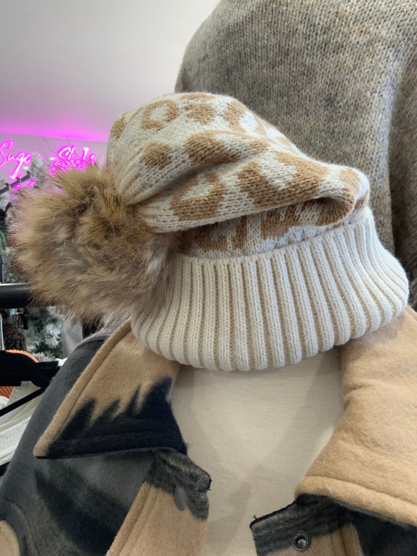 Cream Leopard Beanie